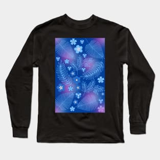 Light Blue leaves and flowers pattern Long Sleeve T-Shirt